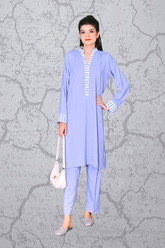 Ready-to-wear Boski Linen dress for women in blue with striped detailing – Khaleesi Clothing