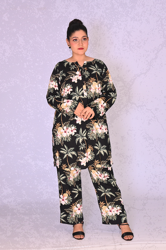 Ready-to-wear tropical print co-ord set for women – available with collar and without collar – Khaleesi Clothing