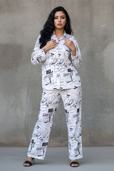 Ready-to-wear white Boski Linen printed 2-piece outfit for women – Khaleesi Clothing