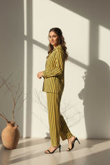 Ready-to-Wear Striped Co-Ord Set – Two Vibrant Colors (Red & Yellow) | Khaleesi Clothing