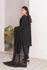 Ready-to-Wear Black Chiffon Georgette Embroidered 3-Piece Suit | Elegant Formal Wear