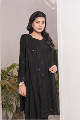 Ready-to-Wear Black Chiffon Georgette Embroidered 3-Piece Suit | Elegant Formal Wear