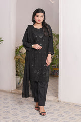 Ready-to-Wear Black Chiffon Georgette Embroidered 3-Piece Suit | Elegant Formal Wear