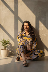 Ready-to-Wear Abstract Print Co-Ord Set – With Collar | Khaleesi Clothing