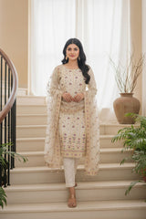Ready-to-Wear Organza Tissue Embroidered 3-Piece Suit | Luxury Festive Wear