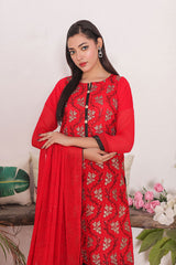 Ready-to-Wear Red Chiffon Georgette Embroidered 3-Piece Suit | Elegant Formal Wear