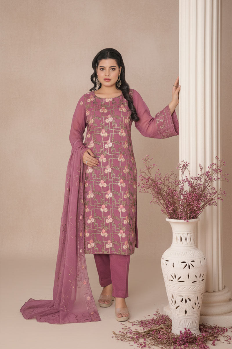 Ready-to-Wear Chiffon Georgette Embroidered 3-Piece Suit | Elegant Wear
