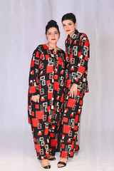 Women’s red & black geometric co-ord set – available with collar and without collar by Khaleesi Clothing