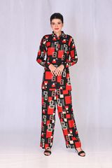 Women’s red & black geometric co-ord set – available with collar and without collar by Khaleesi Clothing