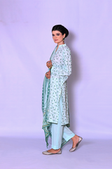 Mint green floral printed lawn 3-piece suit for women – Khaleesi Clothing Summer Collection