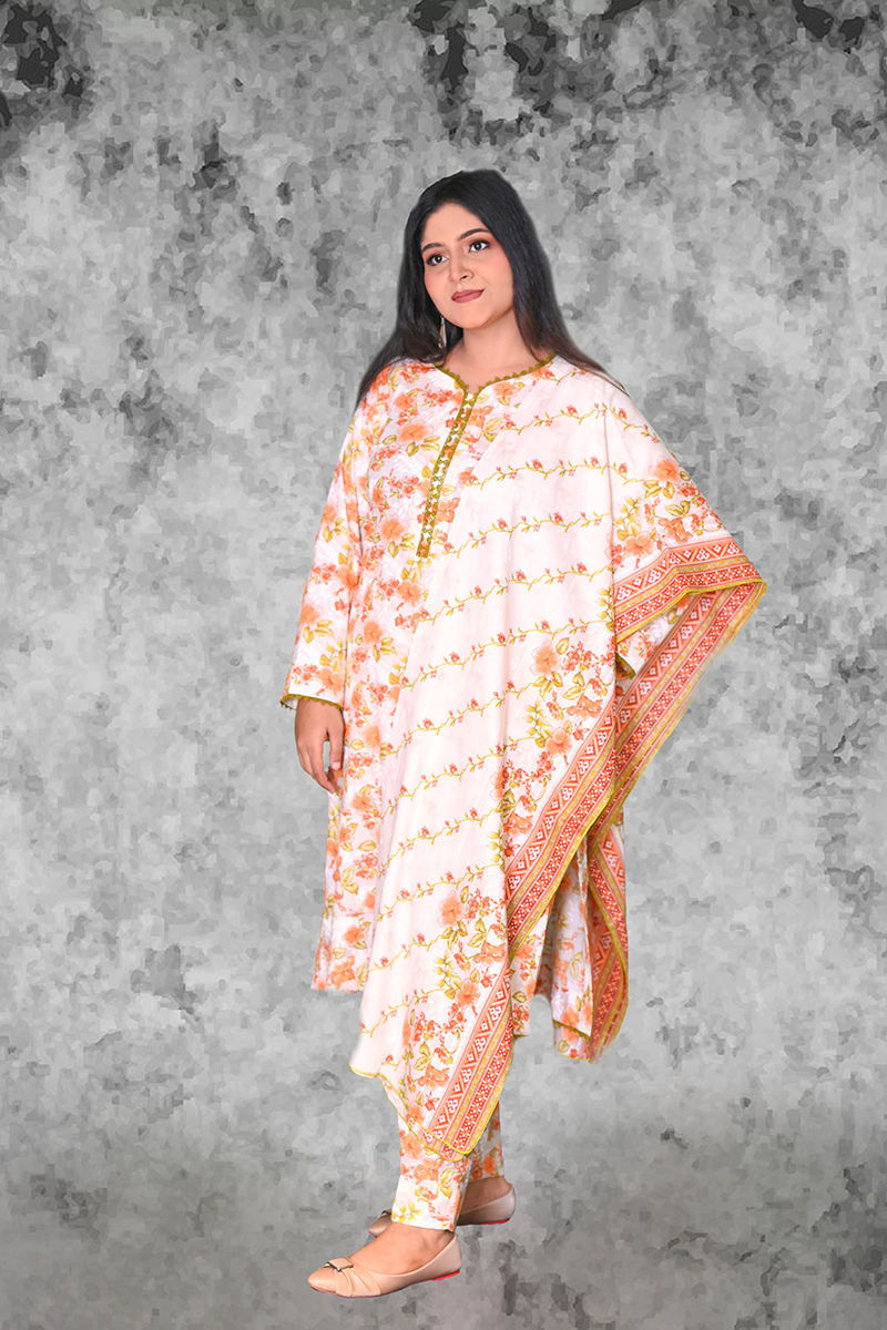 Women’s peach floral printed lawn 3-piece suit – Khaleesi Clothing