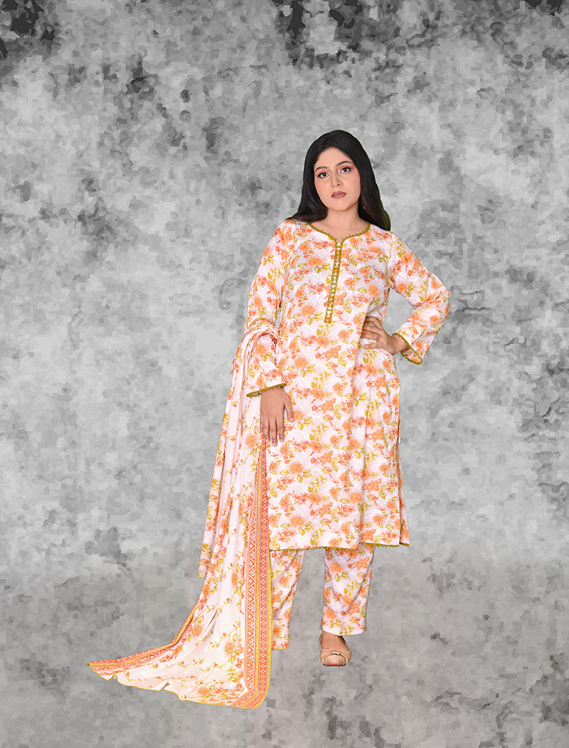 Women’s peach floral printed lawn 3-piece suit – Khaleesi Clothing