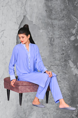 Ready-to-wear Boski Linen dress for women in blue with striped detailing – Khaleesi Clothing