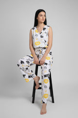 Ready-to-wear boski printed jumpsuit for women in white, black, and yellow – Khaleesi Clothing
