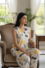 Ready-to-wear boski printed jumpsuit for women in white, black, and yellow – Khaleesi Clothing