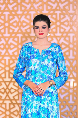 Ready-to-wear floral Georgette dress for women in blue with white trouser – Khaleesi Clothing