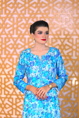 Ready-to-wear floral Georgette dress for women in blue with white trouser – Khaleesi Clothing