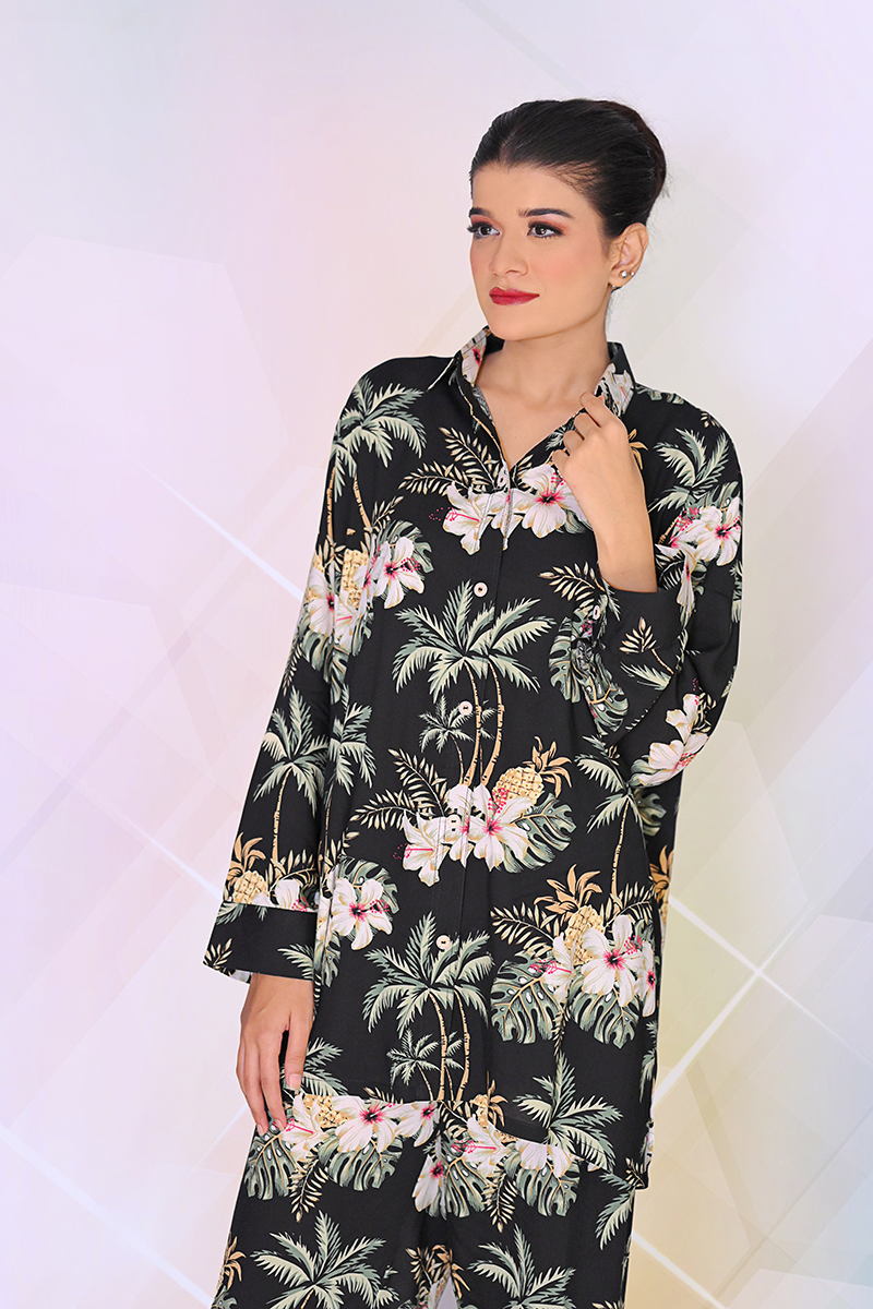 Ready-to-wear tropical print co-ord set for women – available with collar and without collar – Khaleesi Clothing