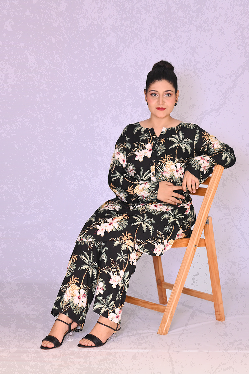 Ready-to-wear tropical print co-ord set for women – available with collar and without collar – Khaleesi Clothing