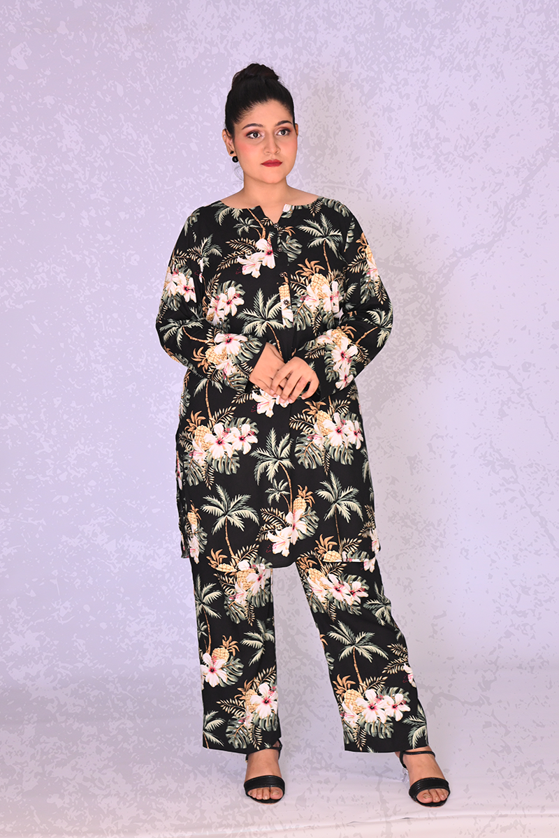 Ready-to-wear tropical print co-ord set for women – available with collar and without collar – Khaleesi Clothing