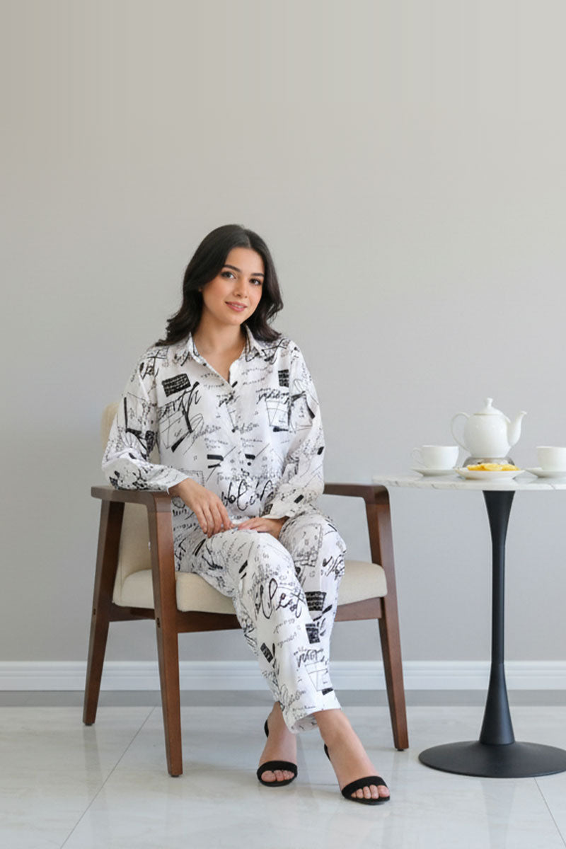 Ready-to-wear white Boski Linen printed 2-piece outfit for women – Khaleesi Clothing
